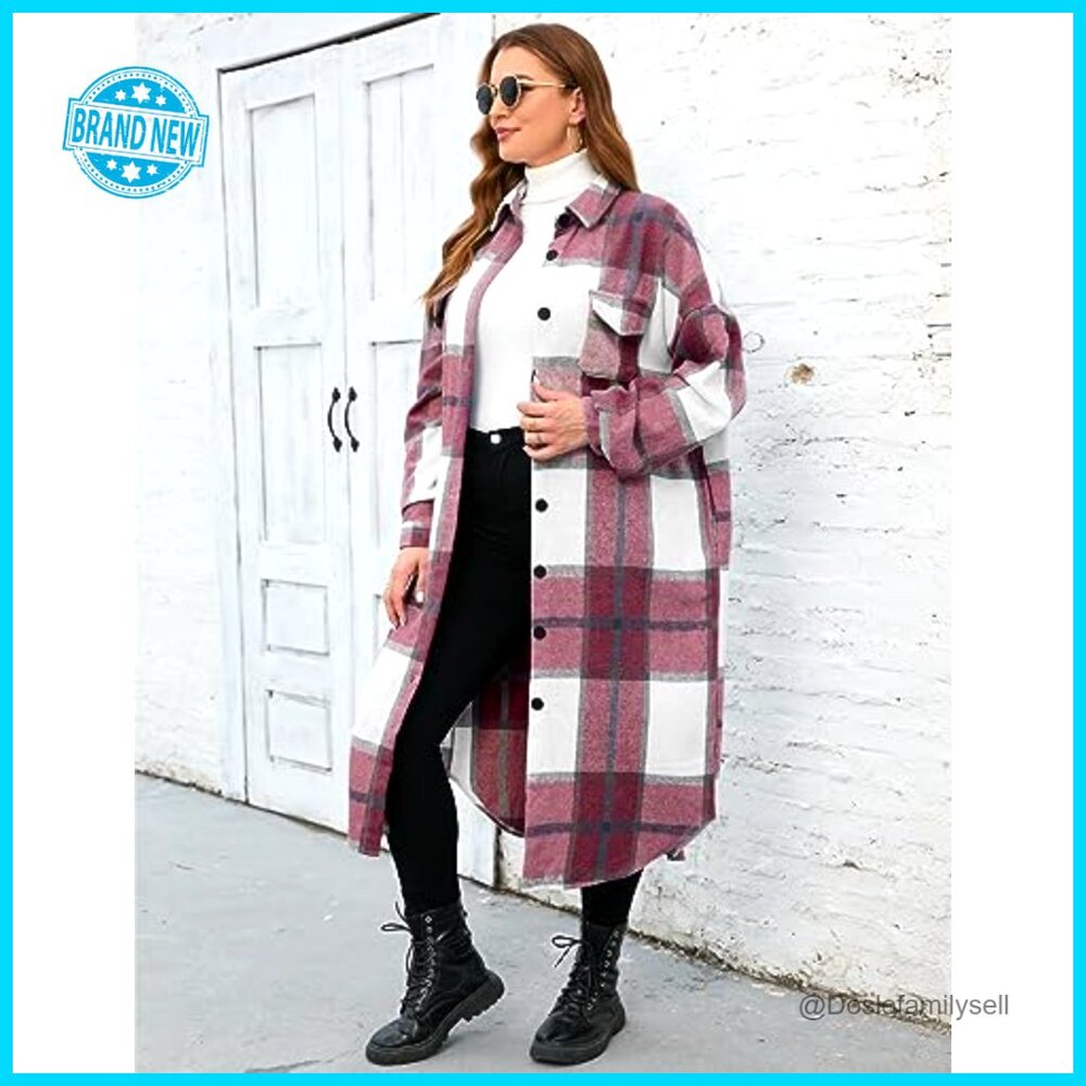 Oversized Flannel Shacket Jacket Plus Size Long B… - image 5